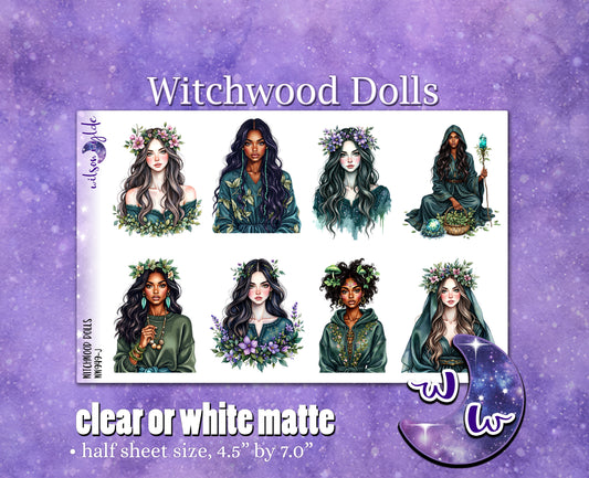 Witchwood dolls deco planner stickers, Matte or frosted clear. WW949