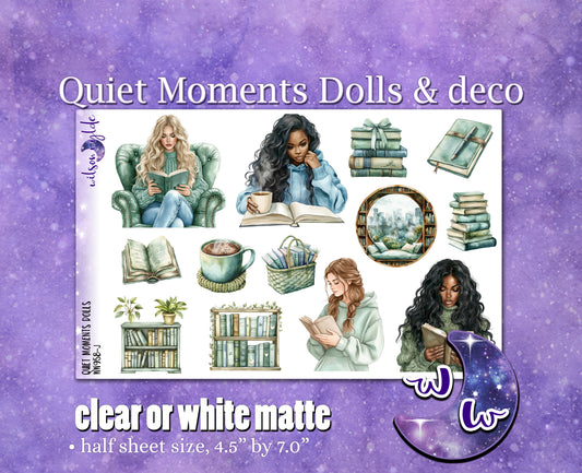 Quiet Moments dolls deco planner stickers, Matte or frosted clear. WW958