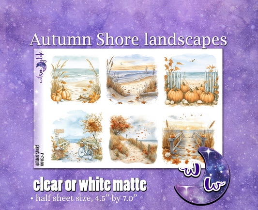 Autumn Shore landscapes deco planner stickers, Matte or frosted clear. WW962