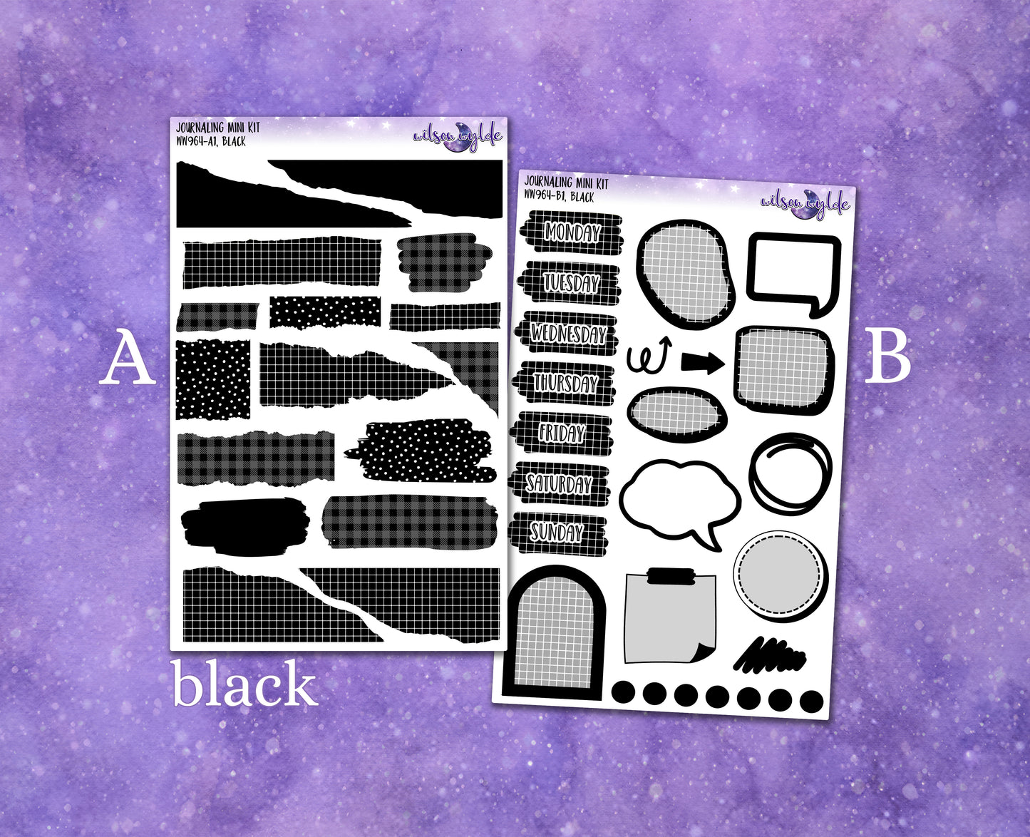 Journaling mini kits planner stickers, 5 colors Dusk palette WW964