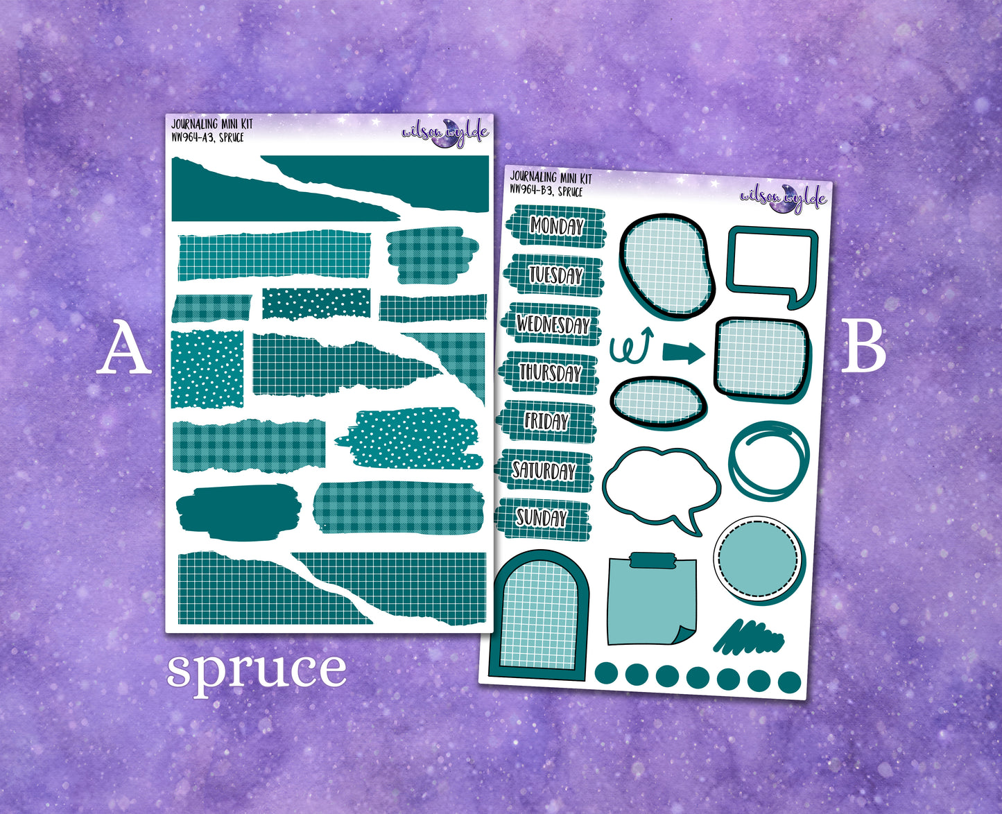 Journaling mini kits planner stickers, 5 colors Dusk palette WW964