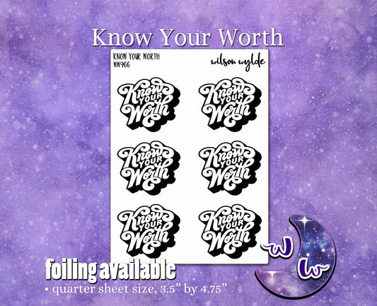 Know Your Worth script planner stickers, WW966