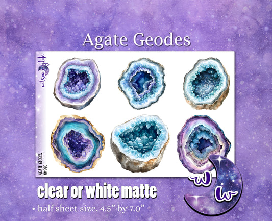 Agate Geodes deco planner stickers, Matte or frosted clear. WW970
