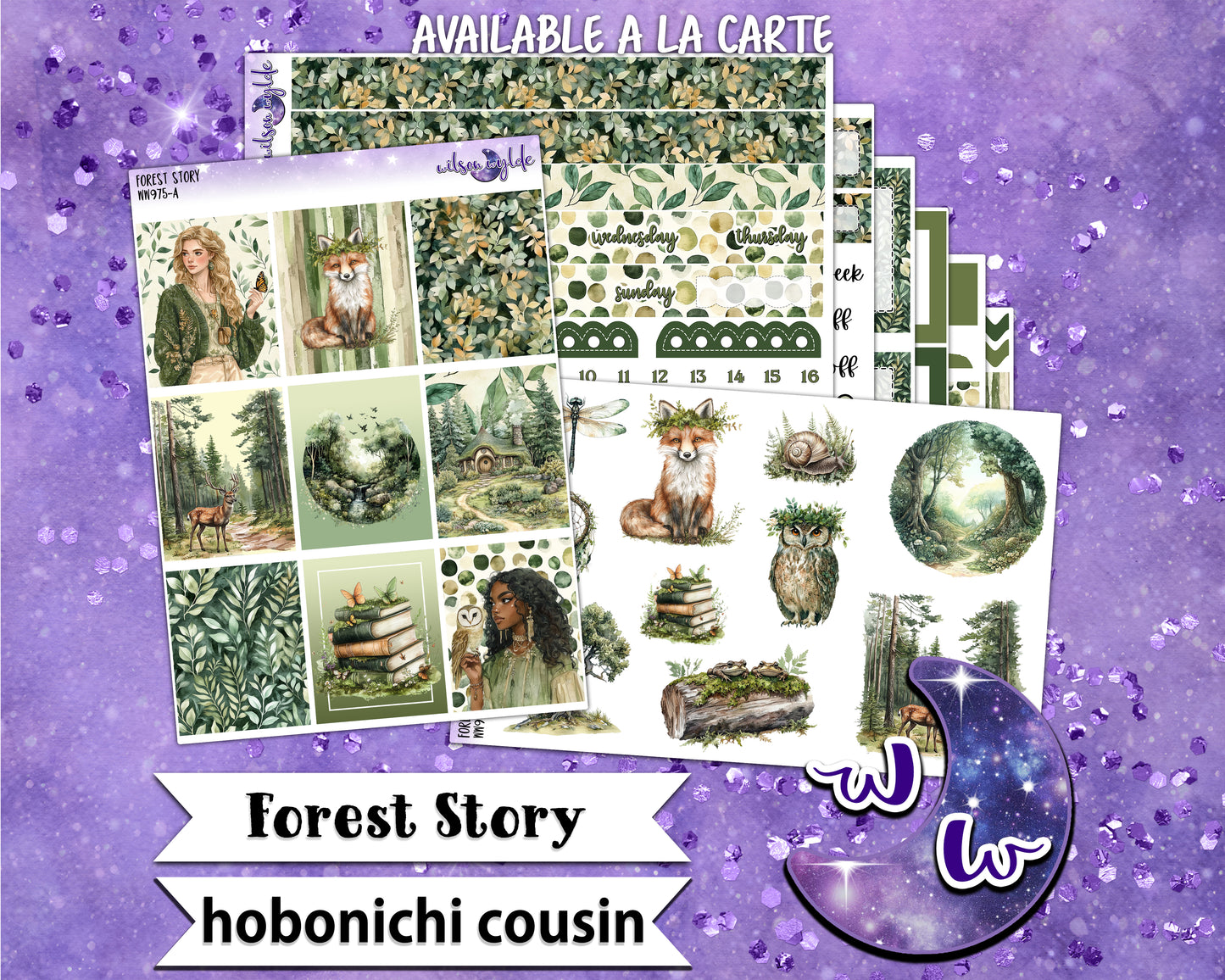 Forest Story weekly sticker kit, HOBONICHI COUSIN format, a la carte and bundle options. WW975