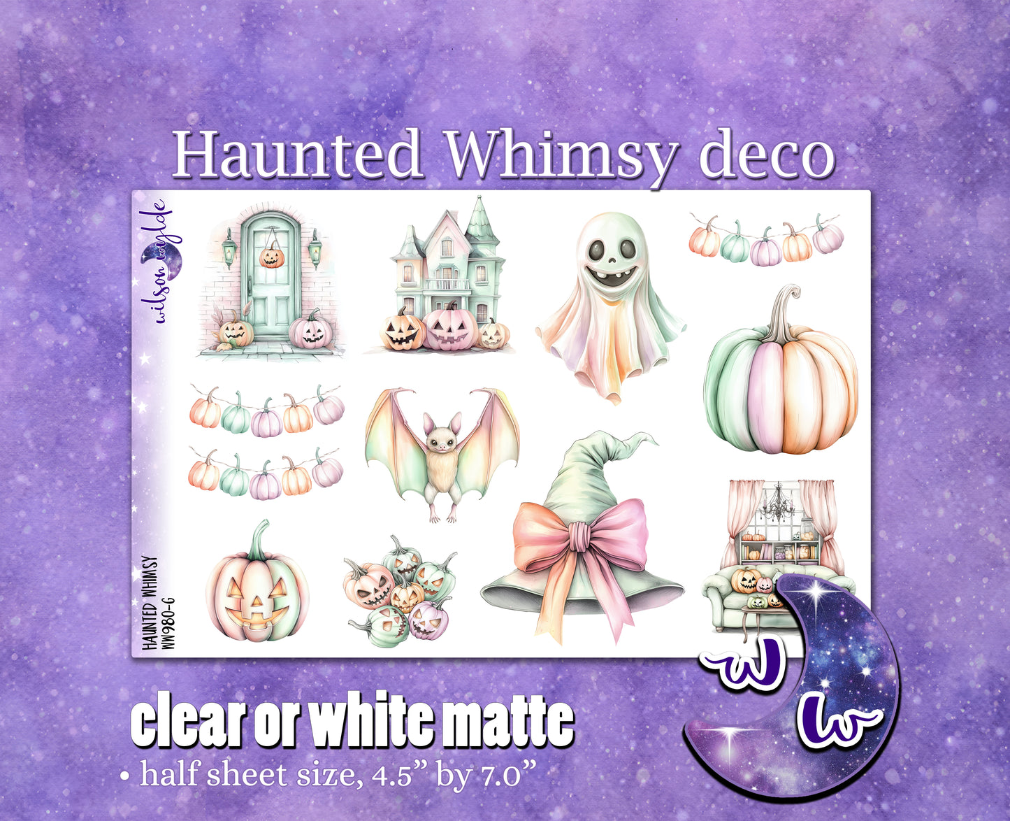 Haunted Whimsy deco planner stickers, Matte or frosted clear. WW980