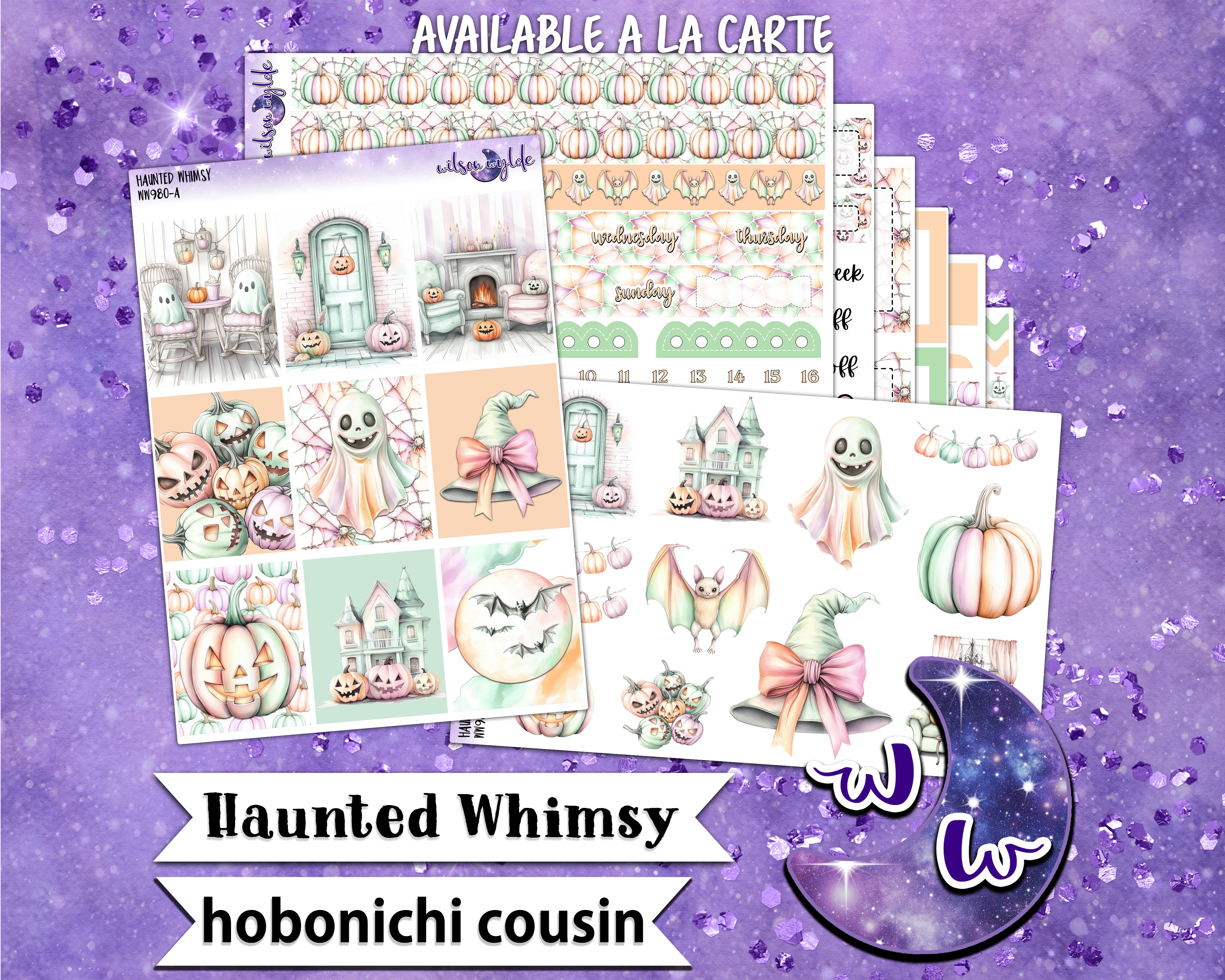 Haunted Whimsy weekly sticker kit, HOBONICHI COUSIN format, a la carte ...