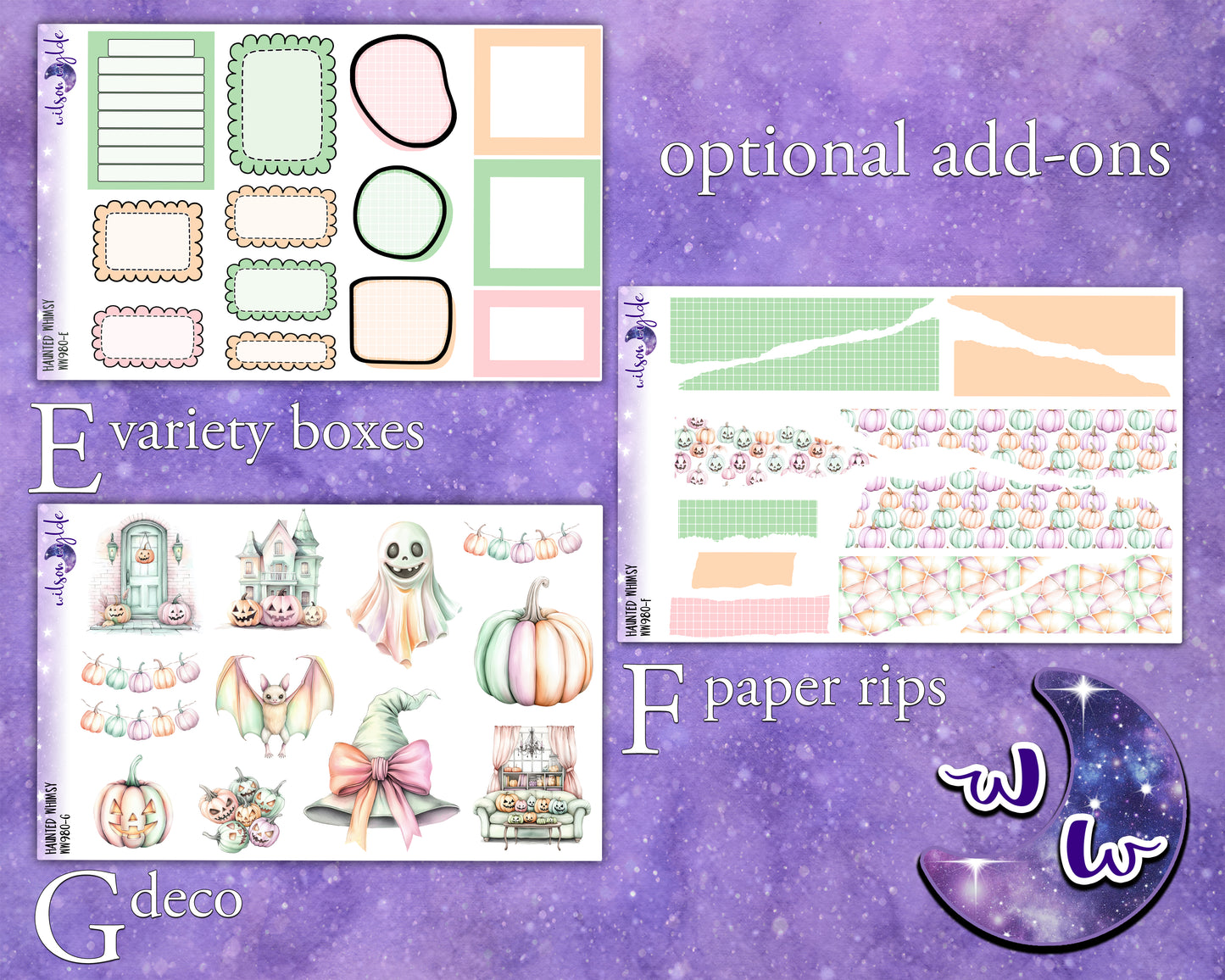 Haunted Whimsy weekly sticker kit, HOBONICHI COUSIN format, a la carte and bundle options. WW980