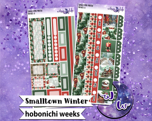 Smalltown Winter weekly sticker kit, HOBONICHI WEEKS format, a la carte and bundle options. WW985