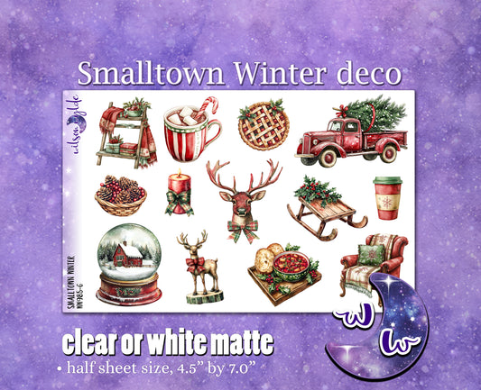 Smalltown Winter deco planner stickers, Matte or frosted clear. WW985