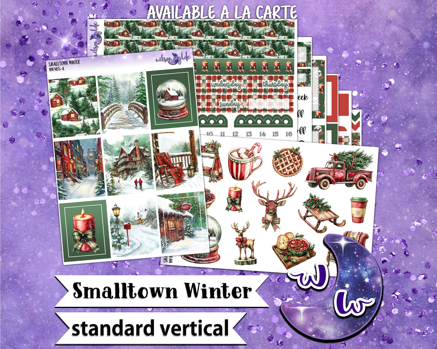 Smalltown Winter weekly sticker kit, STANDARD VERTICAL format, a la carte and bundle options. WW985