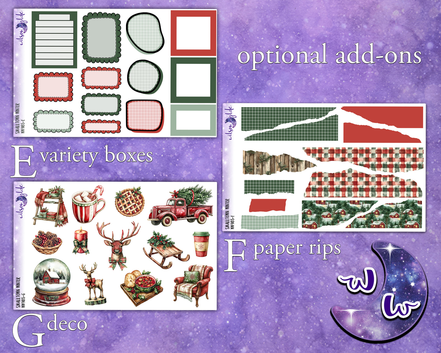 Smalltown Winter weekly sticker kit, HOBONICHI COUSIN format, a la carte and bundle options. WW985