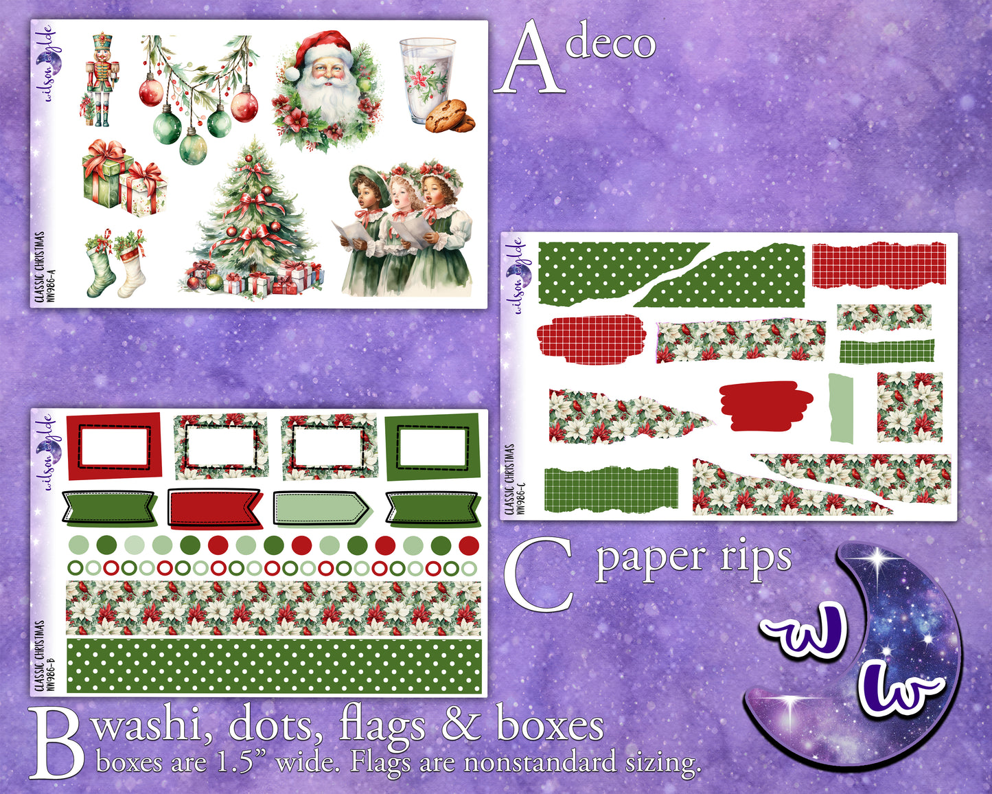 Classic Christmas journaling sticker kit, a la carte and bundle options. WW986