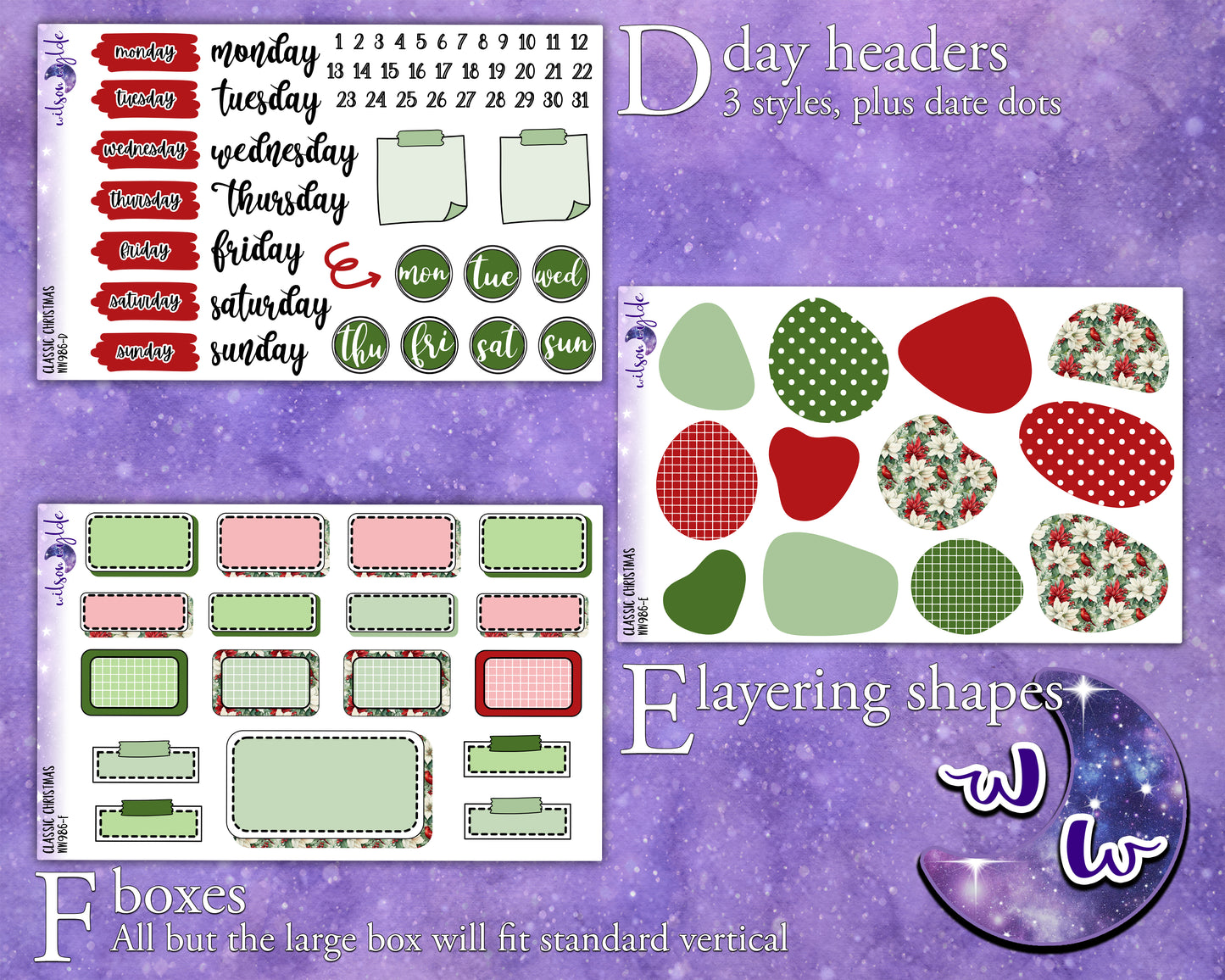 Classic Christmas journaling sticker kit, a la carte and bundle options. WW986