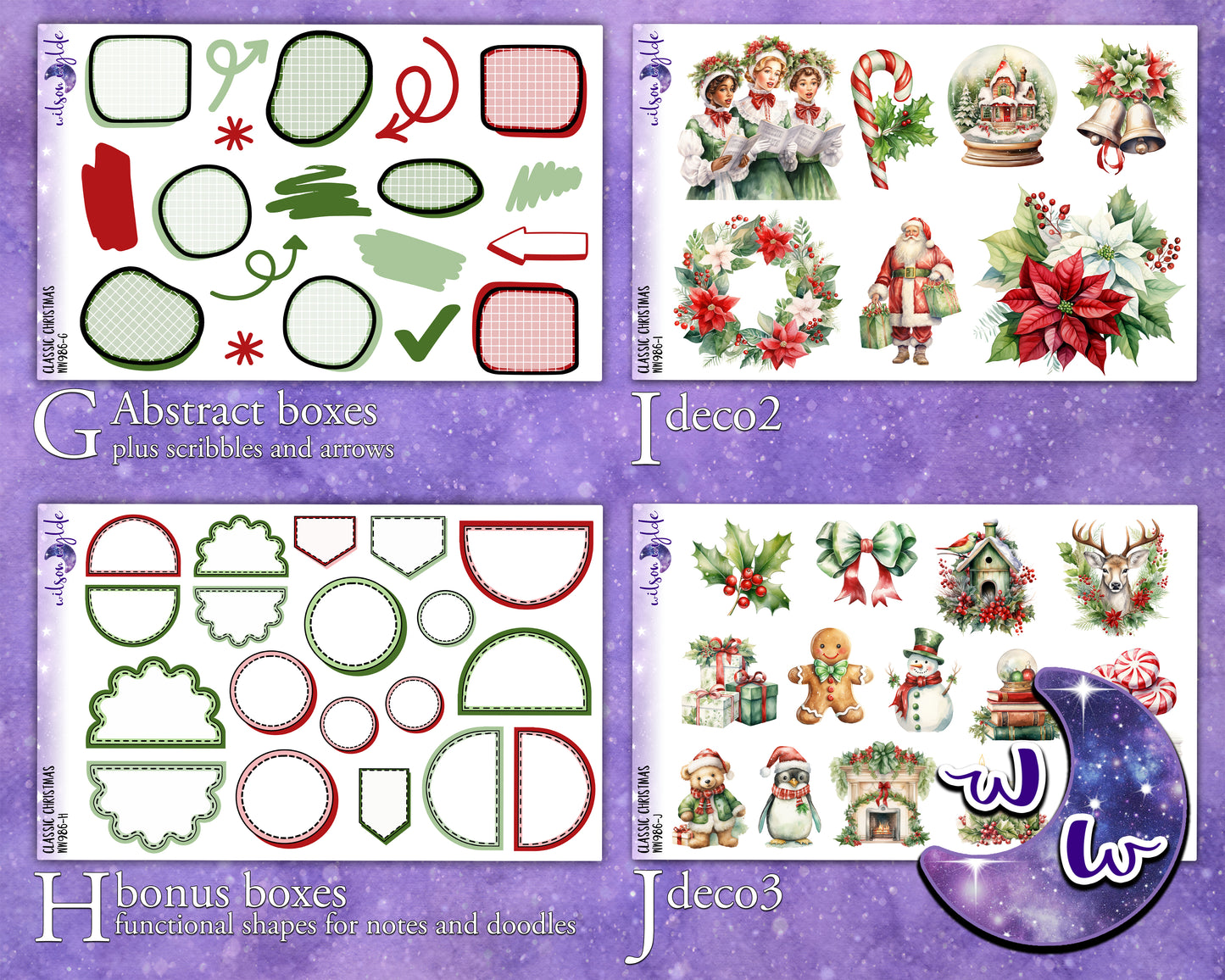 Classic Christmas journaling sticker kit, a la carte and bundle options. WW986
