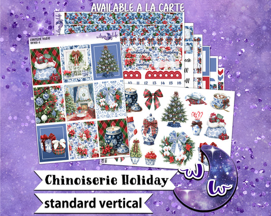 Chinoiserie Holiday weekly sticker kit, STANDARD VERTICAL format, a la carte and bundle options. WW988