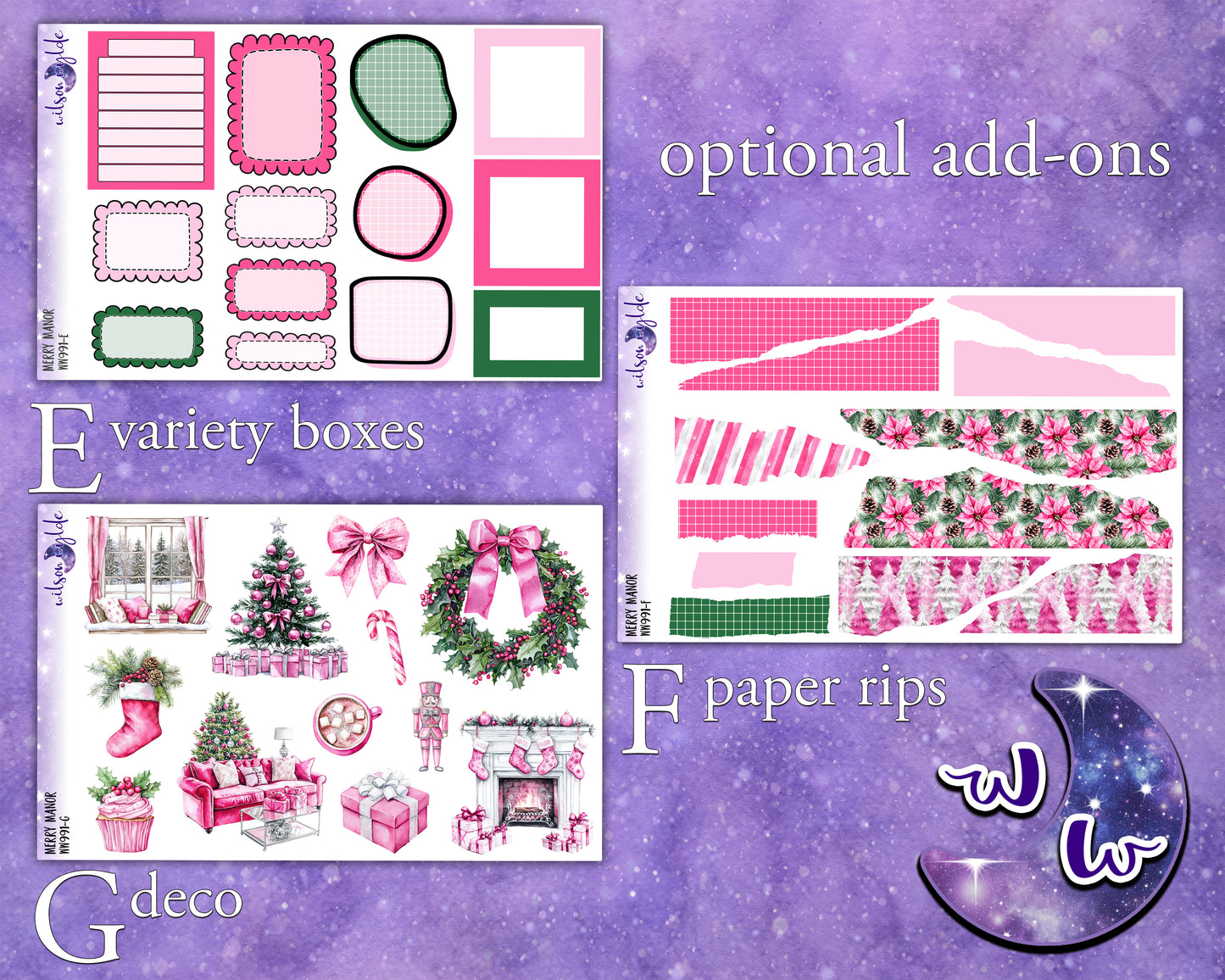 Merry Manor weekly sticker kit, HOBONICHI COUSIN format, a la carte and bundle options. WW991