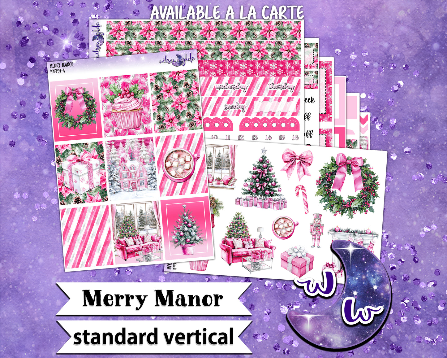 Merry Manor weekly sticker kit, STANDARD VERTICAL format, a la carte and bundle options. WW991