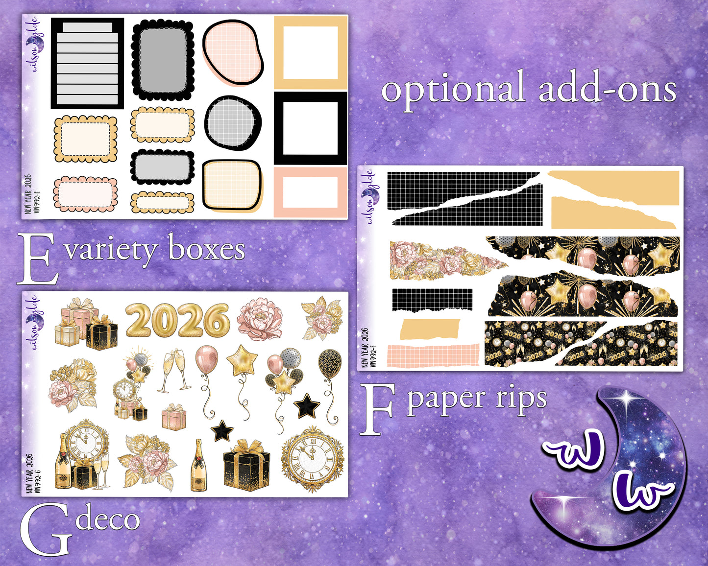 New Year 2026 weekly sticker kit, HOBONICHI COUSIN format, a la carte and bundle options. WW992
