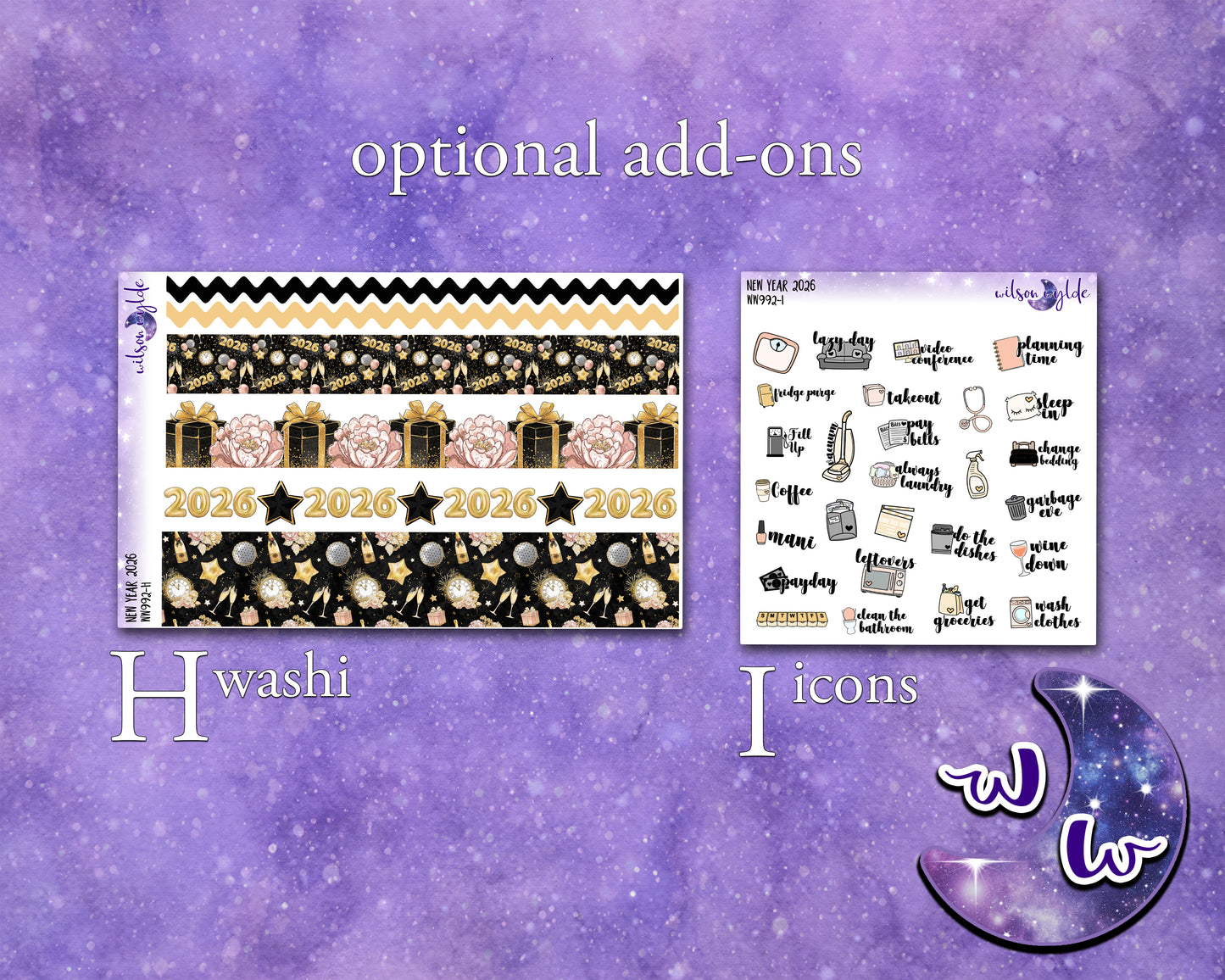 New Year 2026 weekly sticker kit, HOBONICHI COUSIN format, a la carte and bundle options. WW992