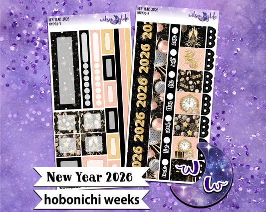 New Year 2026 weekly sticker kit, HOBONICHI WEEKS format, a la carte and bundle options. WW992