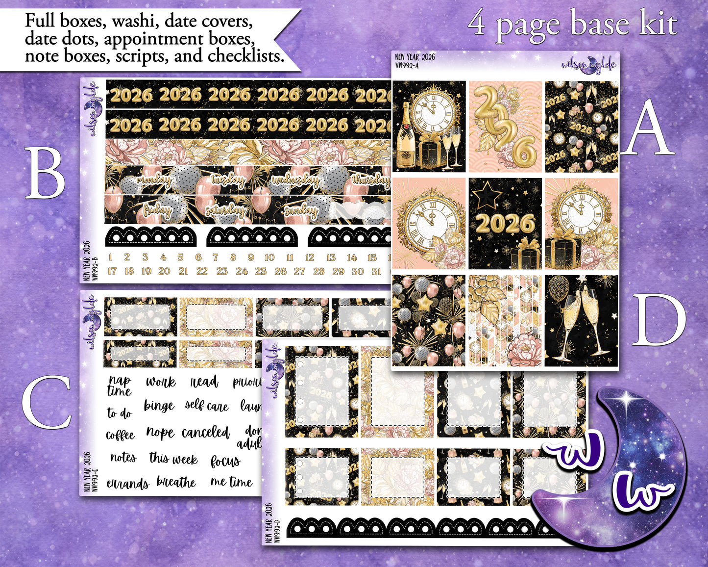 New Year 2026 weekly sticker kit, HOBONICHI COUSIN format, a la carte and bundle options. WW992