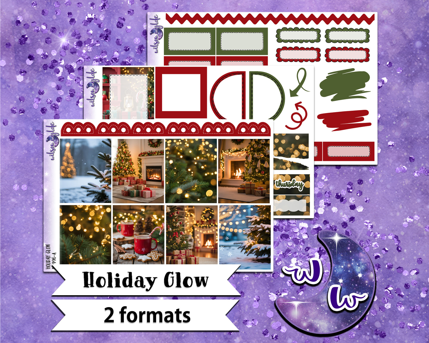Holiday Glow mini weekly sticker kit, Cousin or Standard Vertical format, a la carte and bundle options. WW996