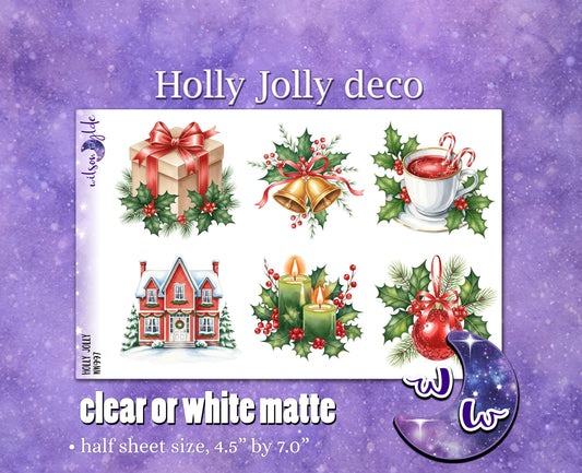 Holly Jolly deco planner stickers, Matte or frosted clear. WW997