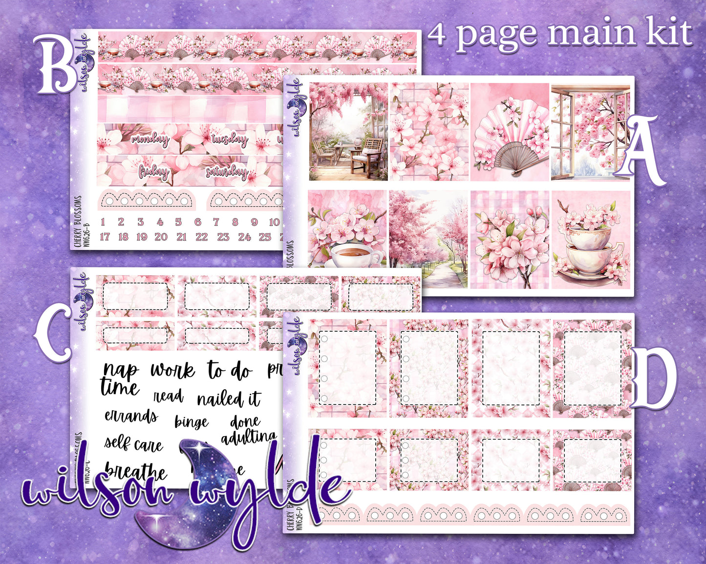 Cherry Blossoms weekly sticker kit, HOBONICHI COUSIN format, a la carte and bundle options. WW626