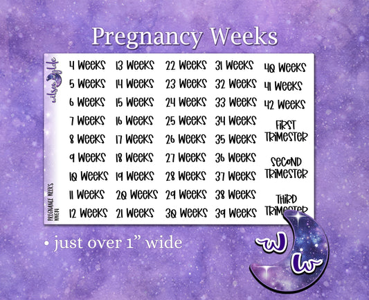 Pregnancy Weeks planner stickers, WW614