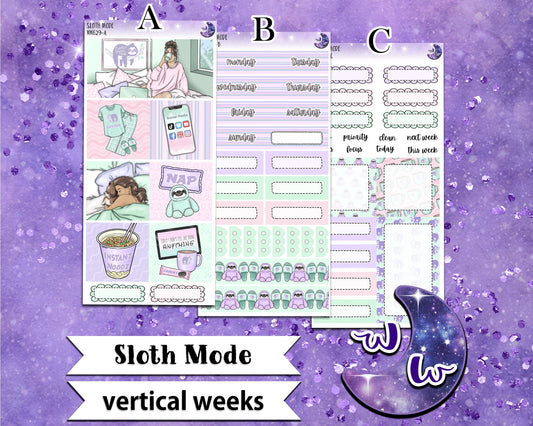 Sloth Mode weekly sticker kit, VERTICAL WEEKS format, Print Pression weeks, a la carte and bundle options. WW629