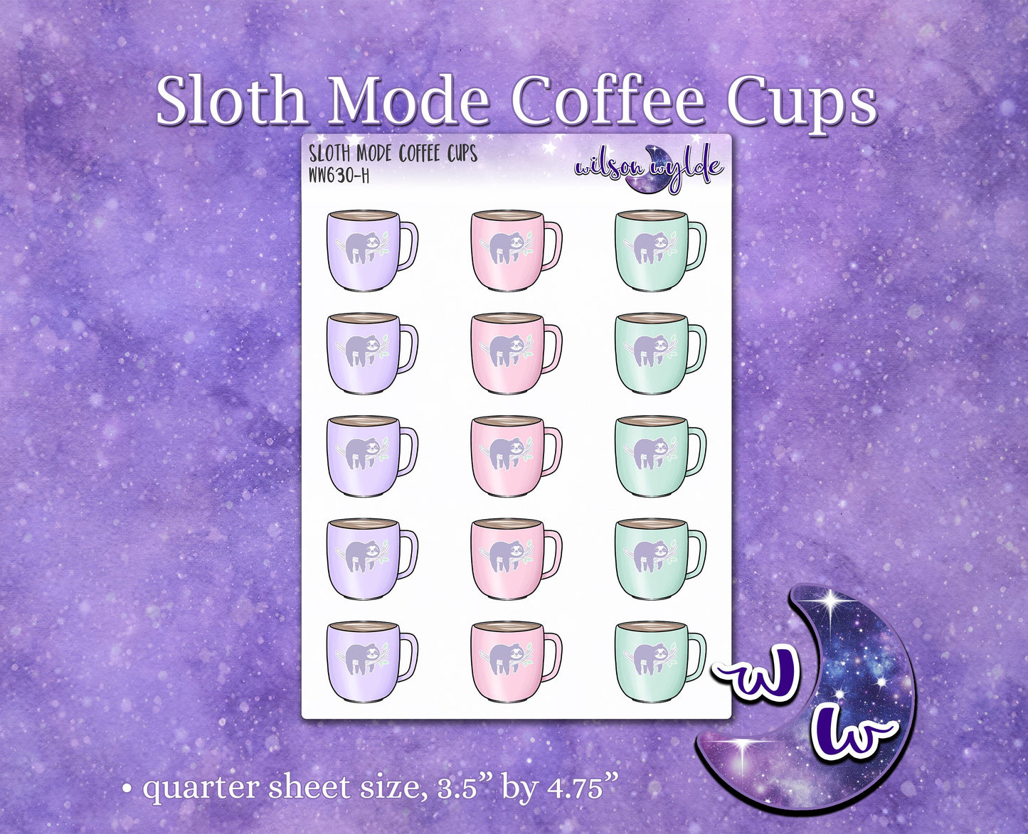 Sloth Mode Coffee Cups deco planner stickers, WW630