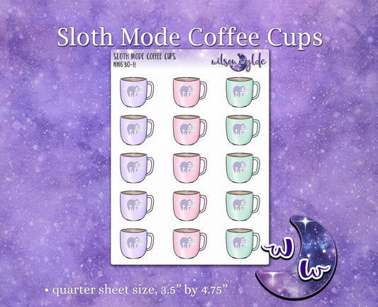 Sloth Mode Coffee Cups deco planner stickers, WW630