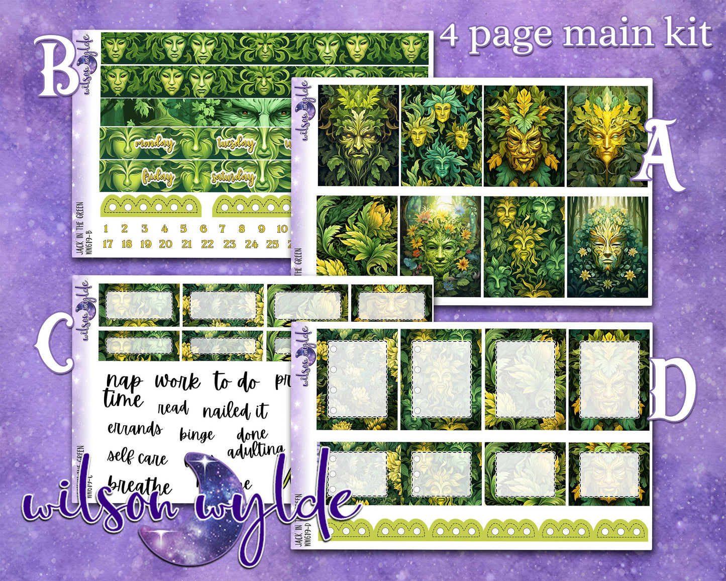 Jack in the Green full weekly sticker kit, HOBONICHI COUSIN format, a la carte and bundle options. WW619