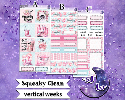 Squeaky Clean weekly sticker kit, VERTICAL WEEKS format, Print Pression weeks, a la carte and bundle options. WW632