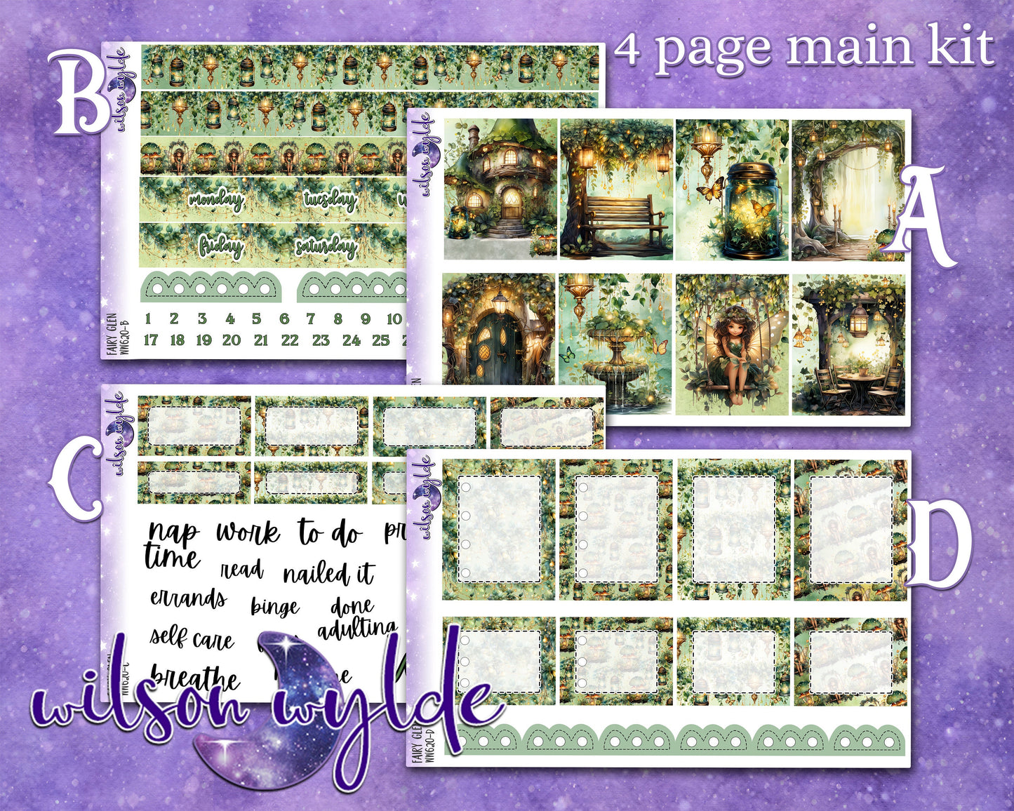 Fairy Glen full weekly sticker kit, HOBONICHI COUSIN format, a la carte and bundle options. WW620