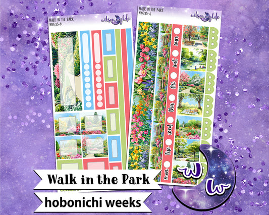 Walk in the Park weekly sticker kit, HOBONICHI WEEKS format, a la carte and bundle options. WW635