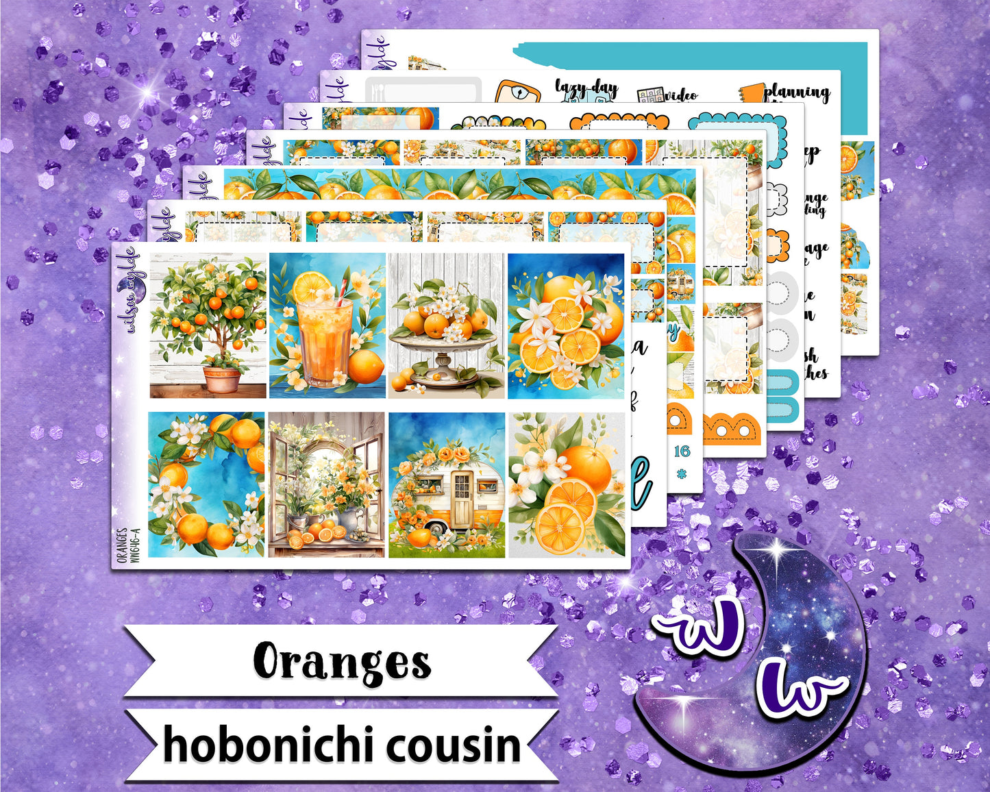 Oranges full weekly sticker kit, HOBONICHI COUSIN format, a la carte and bundle options. WW646