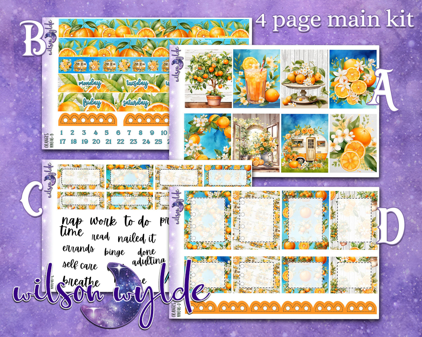 Oranges full weekly sticker kit, HOBONICHI COUSIN format, a la carte and bundle options. WW646