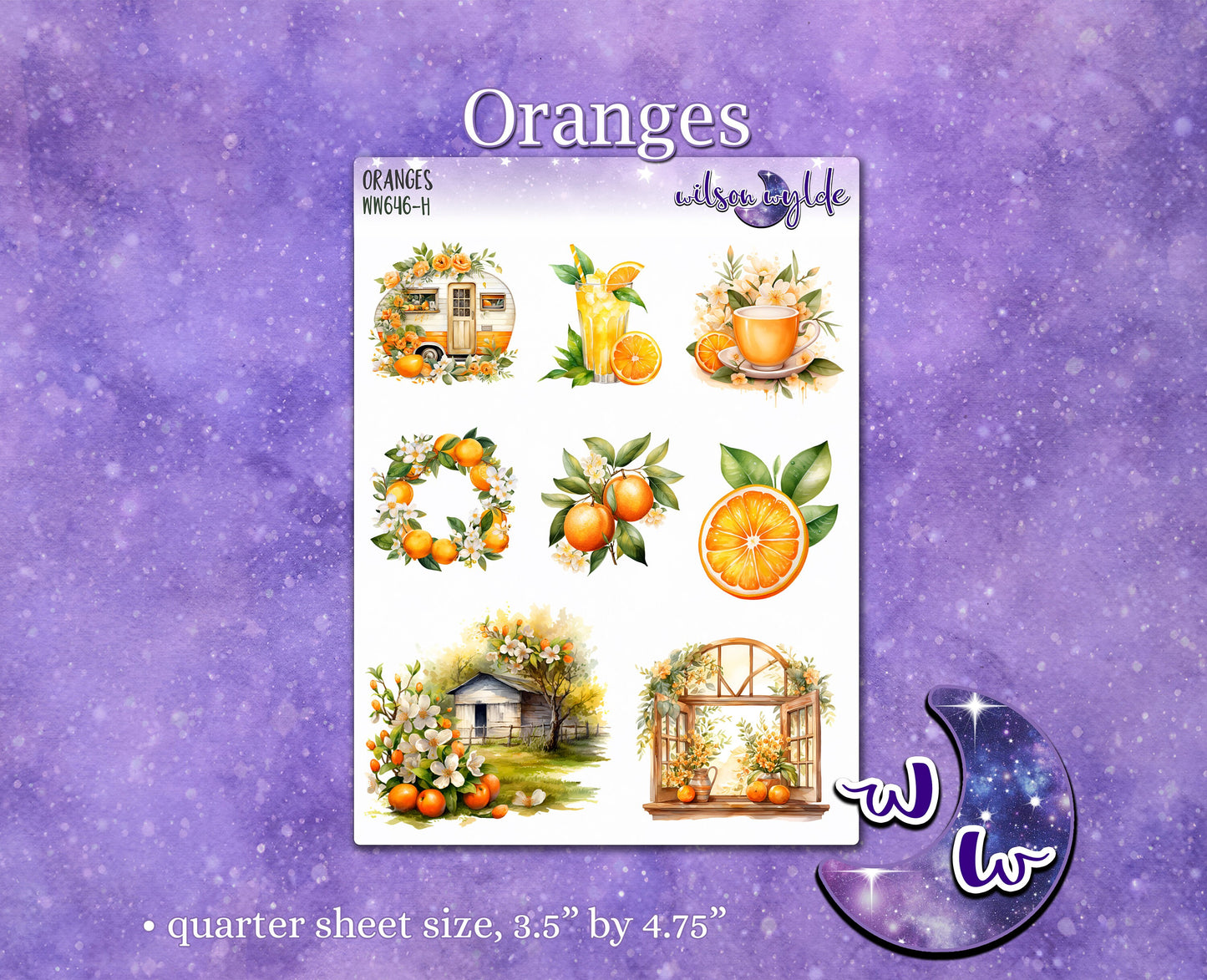 Oranges deco planner stickers, WW646