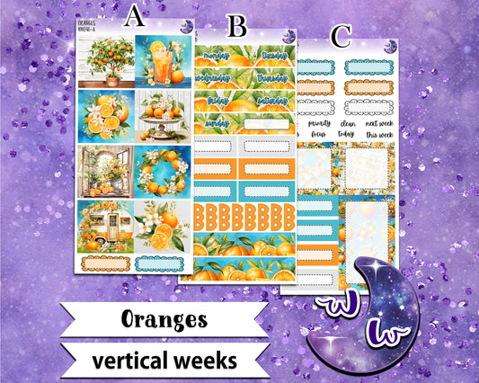 Oranges weekly sticker kit, VERTICAL WEEKS format, Print Pression weeks, a la carte and bundle options. WW646