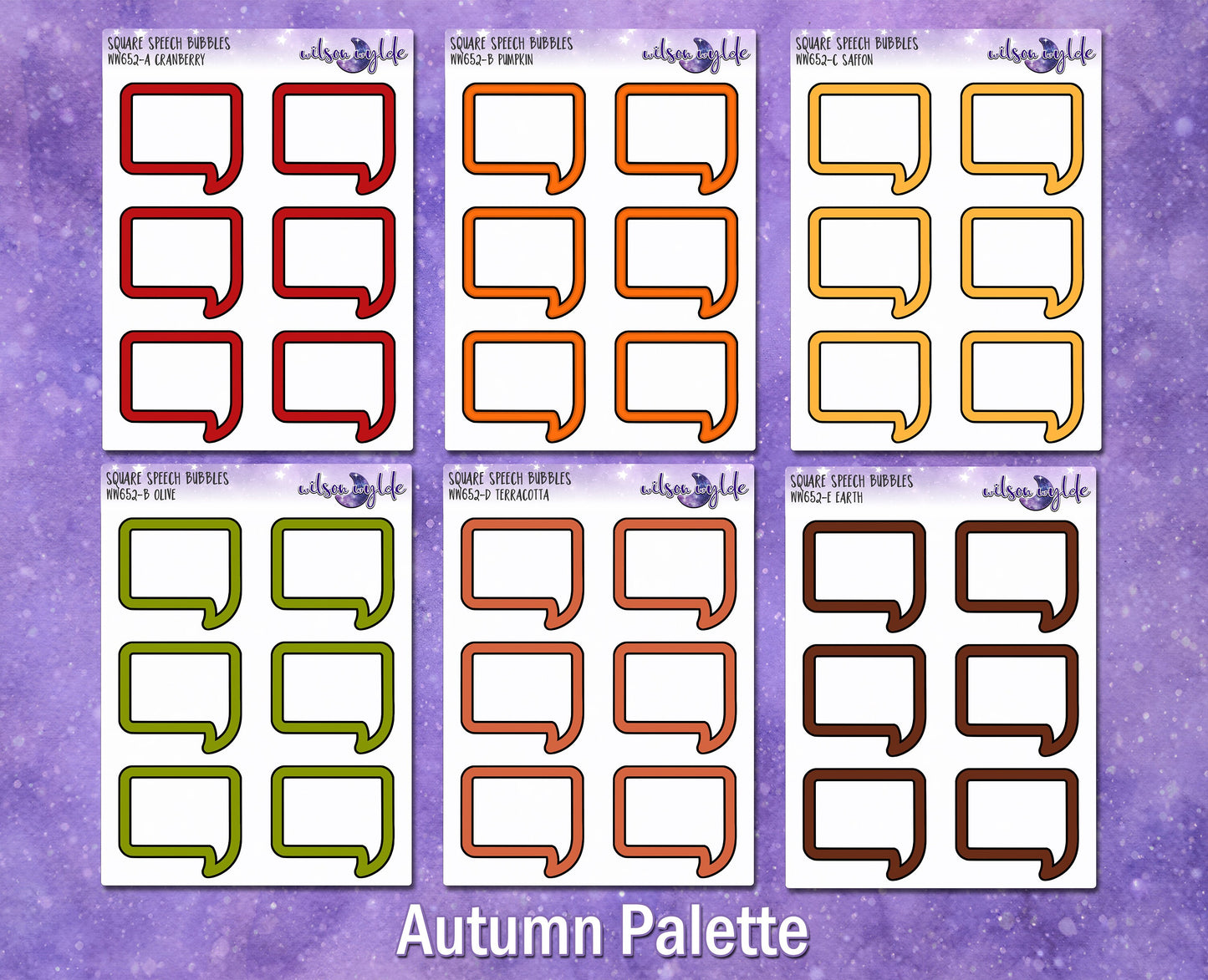 Square Speech Bubbles, Autumn palette, functional deco planner stickers, WW652