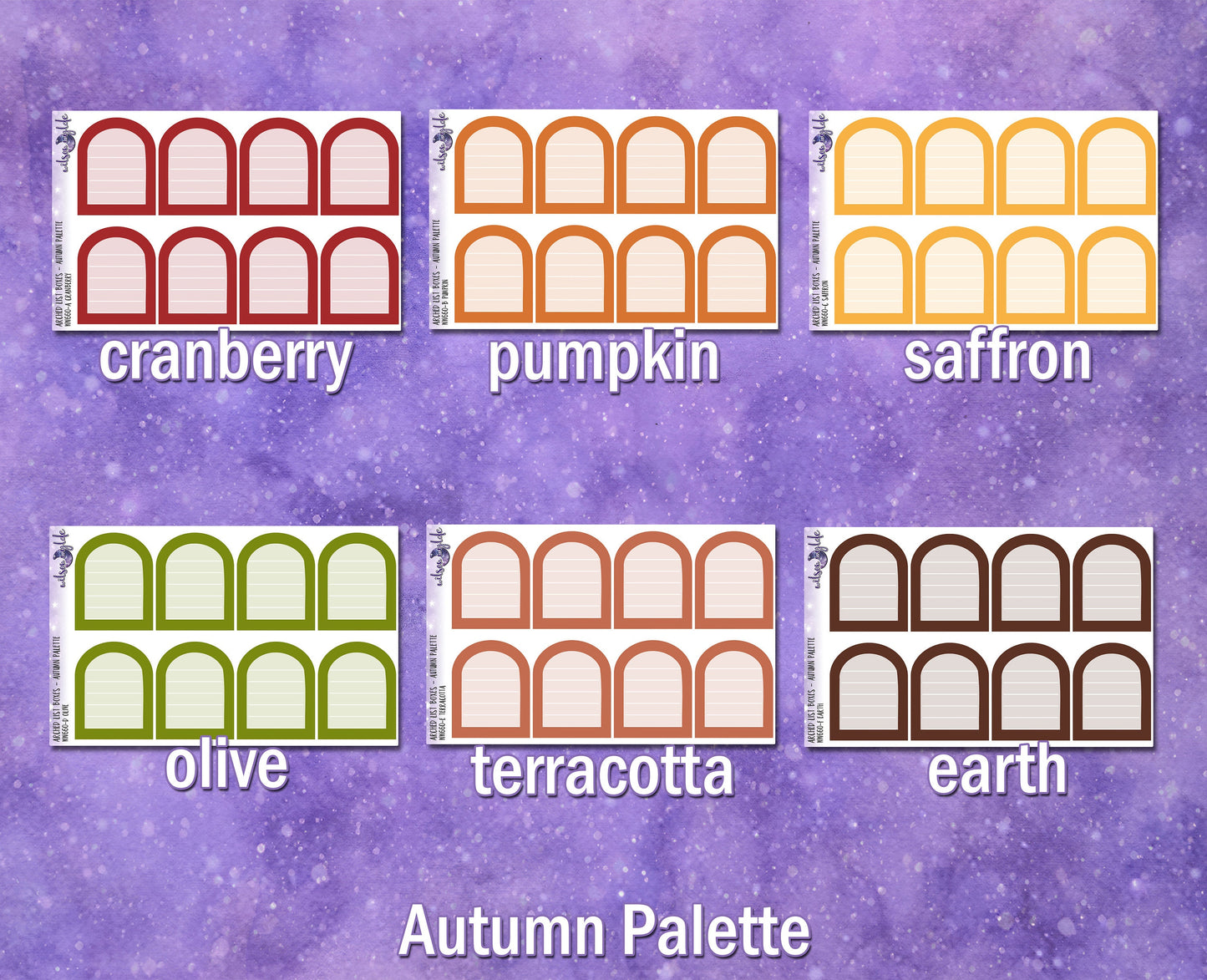 Arched list boxes, Autumn palette, functional deco planner stickers, WW660