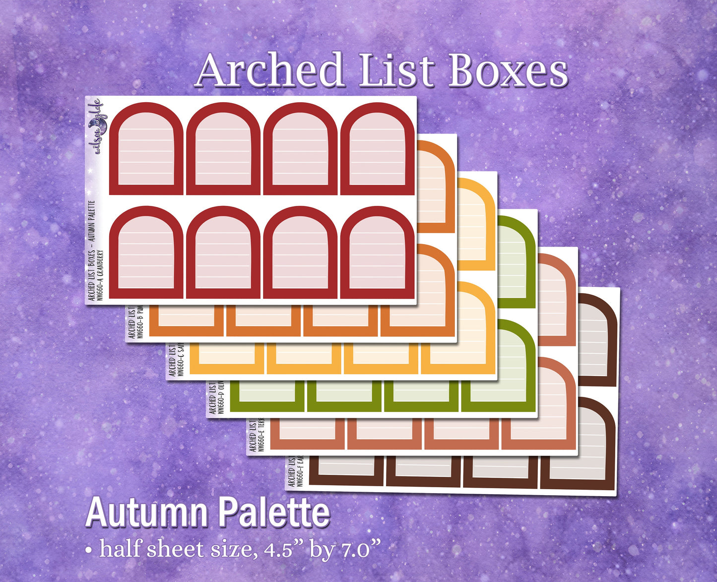 Arched list boxes, Autumn palette, functional deco planner stickers, WW660