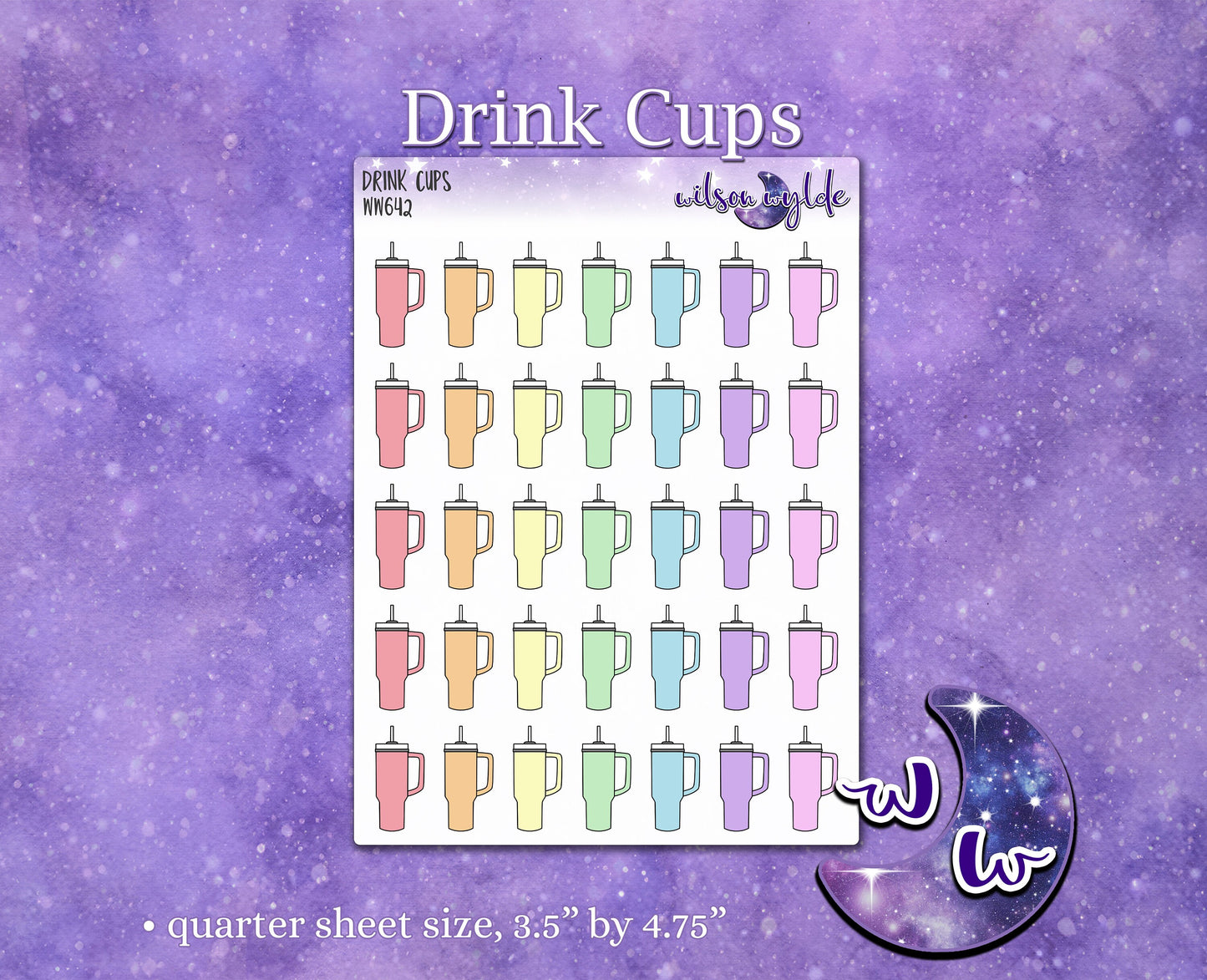 Drink cups, 40 oz water cups deco planner stickers, WW642