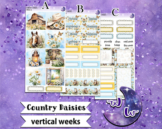 Country Daisies weekly sticker kit, VERTICAL WEEKS format, Print Pression weeks, a la carte and bundle options. WW661