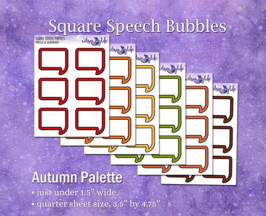 Square Speech Bubbles, Autumn palette, functional deco planner stickers, WW652