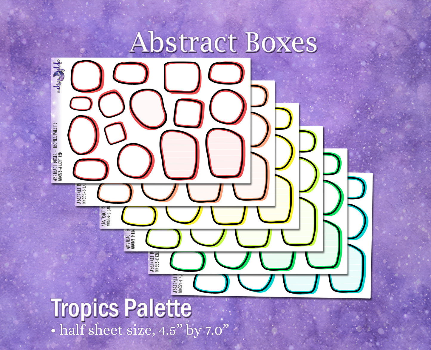 Abstract Boxes, Tropics palette, functional deco planner stickers, WW653