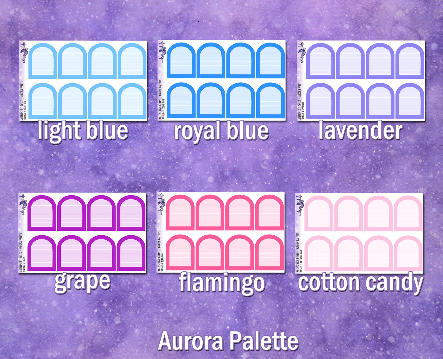 Arched list boxes, Aurora palette, functional deco planner stickers, WW658