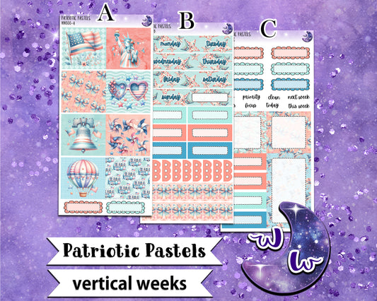 Patriotic Pastels weekly sticker kit, VERTICAL WEEKS format, Print Pression weeks, a la carte and bundle options. WW666