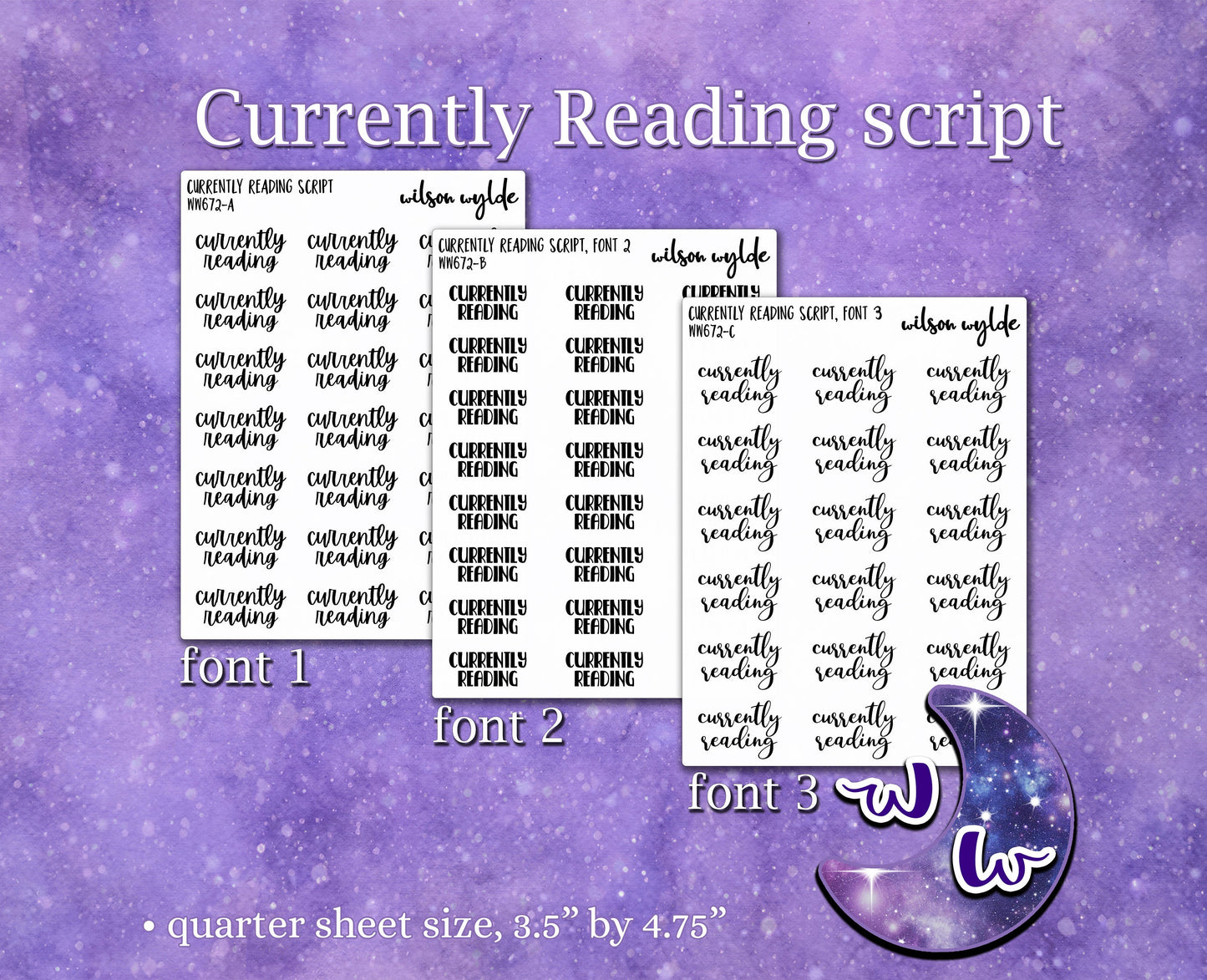 Currently Reading script planner stickers, Foiling available WW672